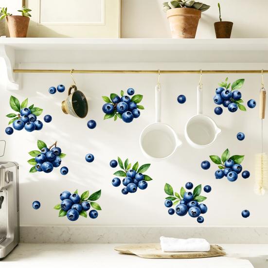 Watercolor Fruit Wall Stickers Blueberry Decals, Peel And Stick Fruits Stickers, Removable Boho Home Decor Art for Baby Nursery, Kids Bedroom, Living