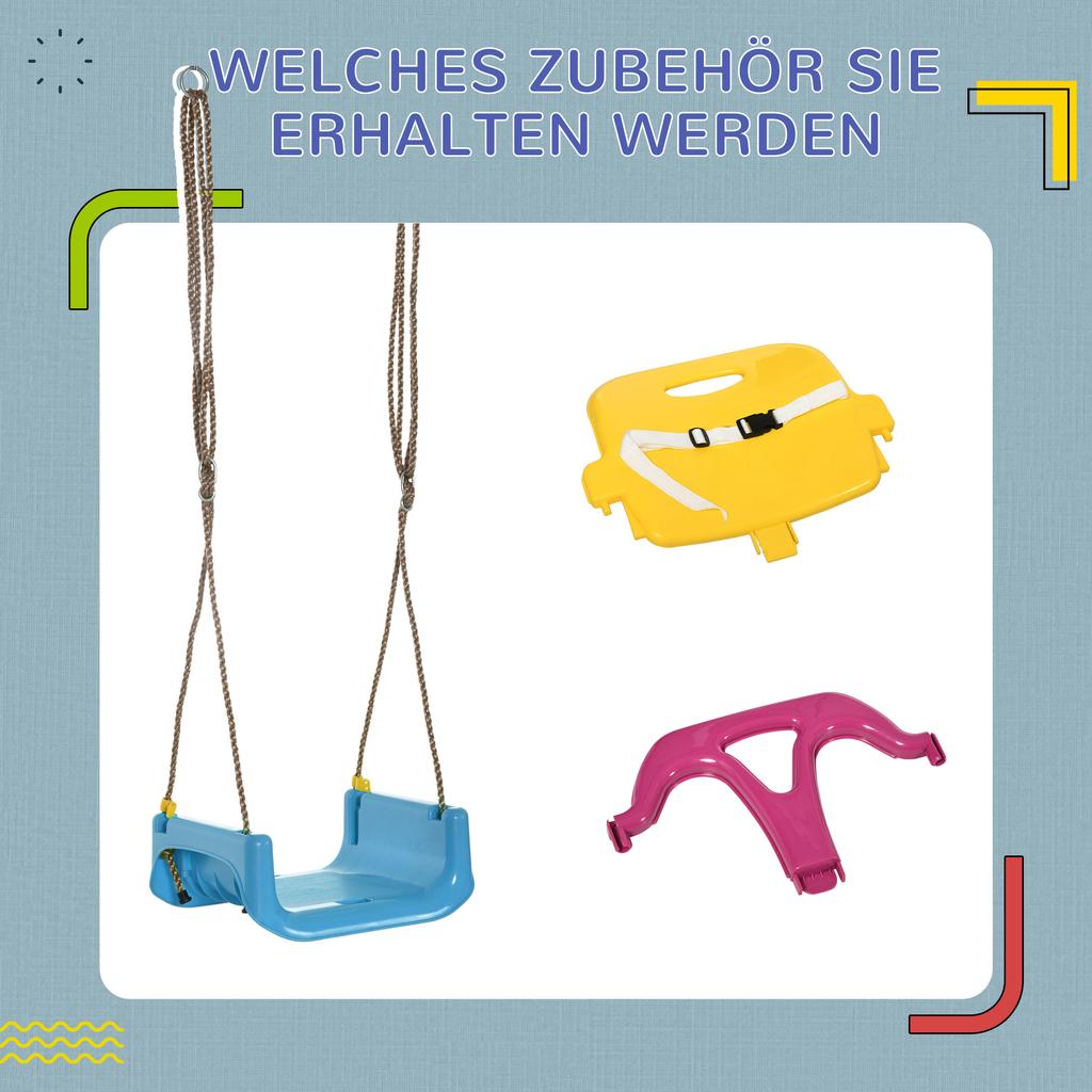 3 in 1 Detachable Kids Swing Seat with Seatbelt. Adjustable Rope for Indoor. Outdoor. Light Blue