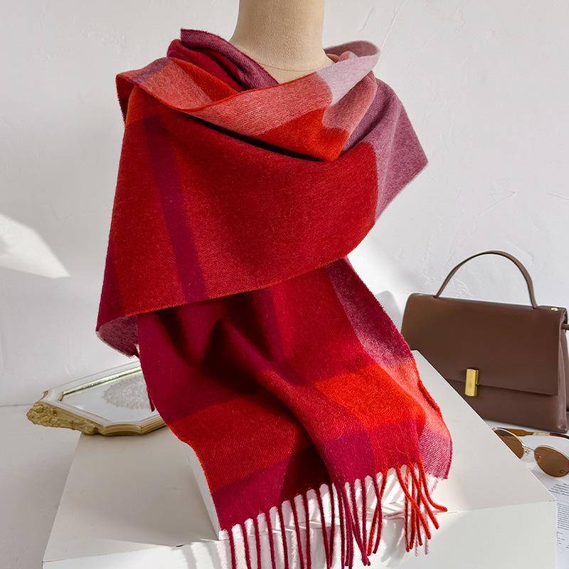 Wollschal für Damen, Herbst/Winter, Vintage-Preppy-Stil, kariert, Wickelschal, Pashmina Mujer Femme Foulard Bufanda Schal Stola