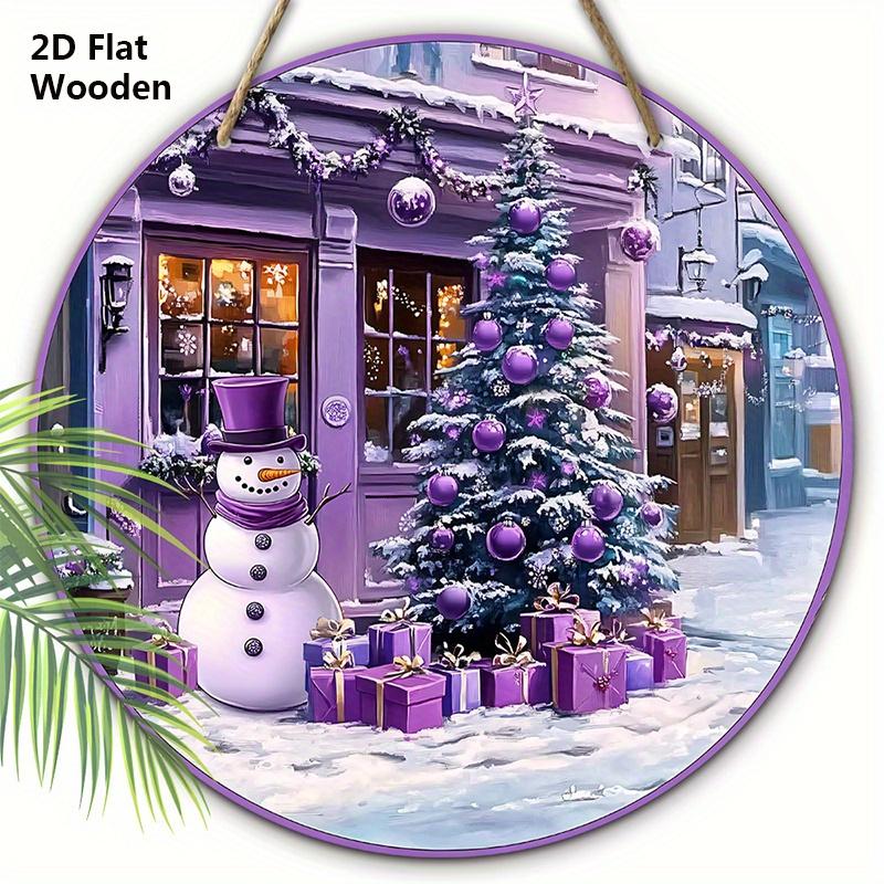 

Рождественская деревянная табличка со снеговиком и витриной магазина, фиолетовая рождественская табличка для декора на входную дверь или стену, идеальный рождественский декор 20cm/7.87in фиолетовый