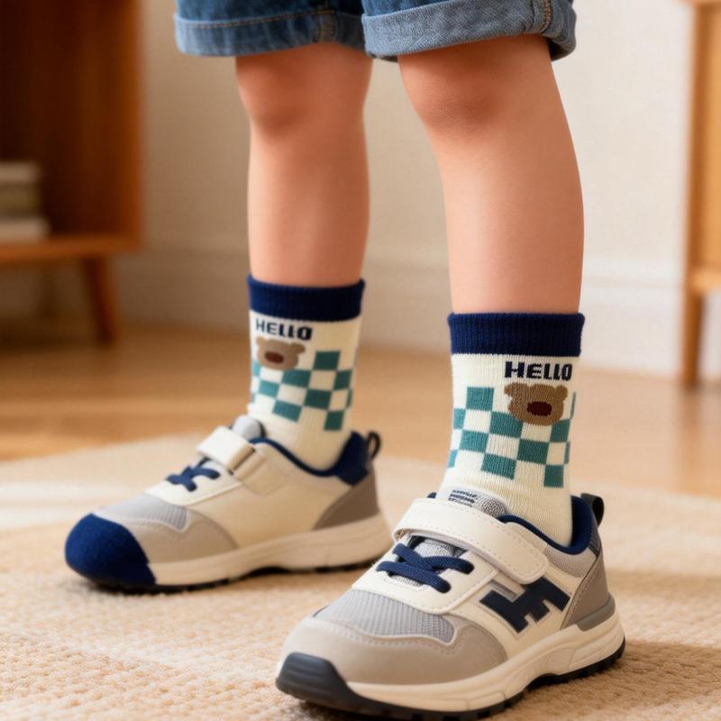 5 Pairs Kids Cotton Socks Spring Autumn Mid Length Soft Comfortable Cartoon Boy Girl Breathable Student Socks
