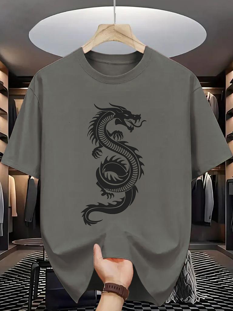 Chinese Dragon Print Unisex Short Sleeve Tshirt Oriental Dragon Silhouette O Neck Tee Myth Creature Male Street Fashion Tops