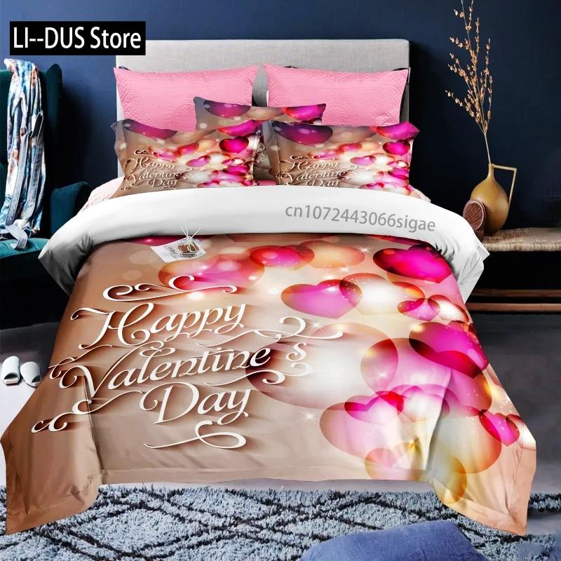 Custom Name Love Heart Valentine's Day 3D Duvet Cover Bedding Set Comforter Linen Pillowcases Wedding Decor Twin King Queen