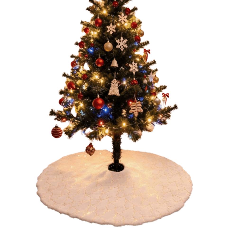 Soft Plush Christmas Tree Skirt Soft Faux Fur Shiny Sequins Tree Carpet Round Fluffy Tree Base Cover Warm Ambience