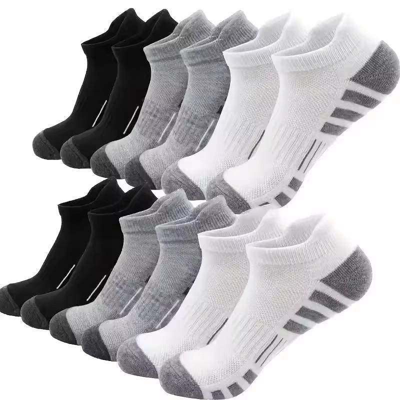 10Pairs Men Black White Grey Towel Bottom Sweat Absorbent Anti Odor Breathable Non Slip Ear Loop Short Socks for Running Sport