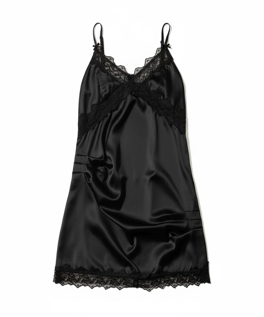 FAKIII Fakiii Ribbon Pintuck Slip Dress_Black