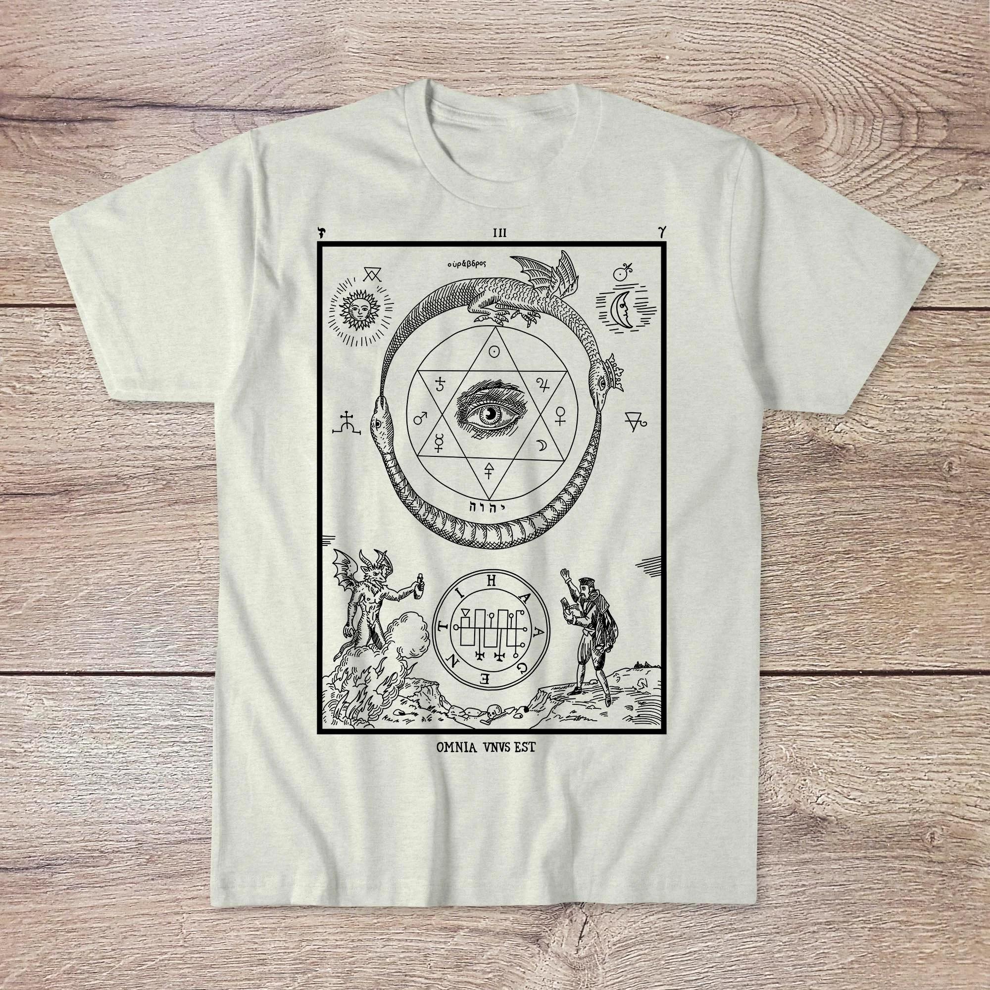 

Medieval Alchemy Hermetic Eye of Providence Astrology Illuminati Masonic Ouroboros Kabala Tarot Mystical Graphic Art TShirt S