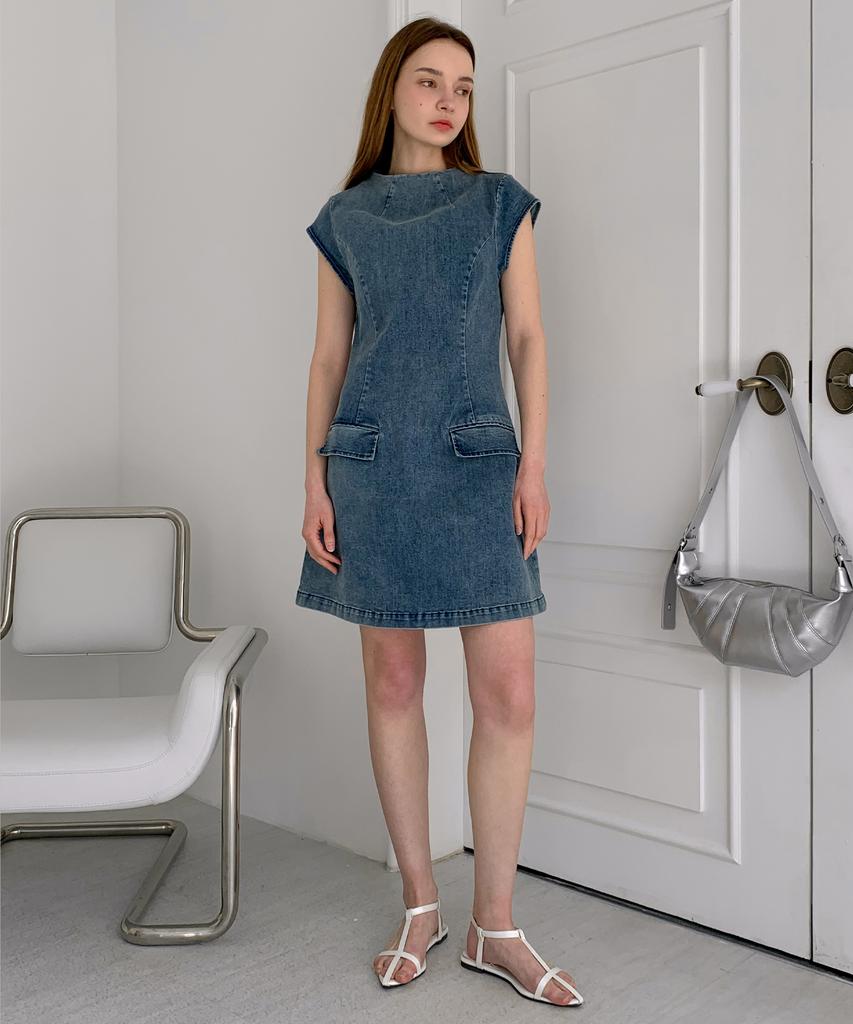 Baseukala Cap Sleeve Denim Mini Dress