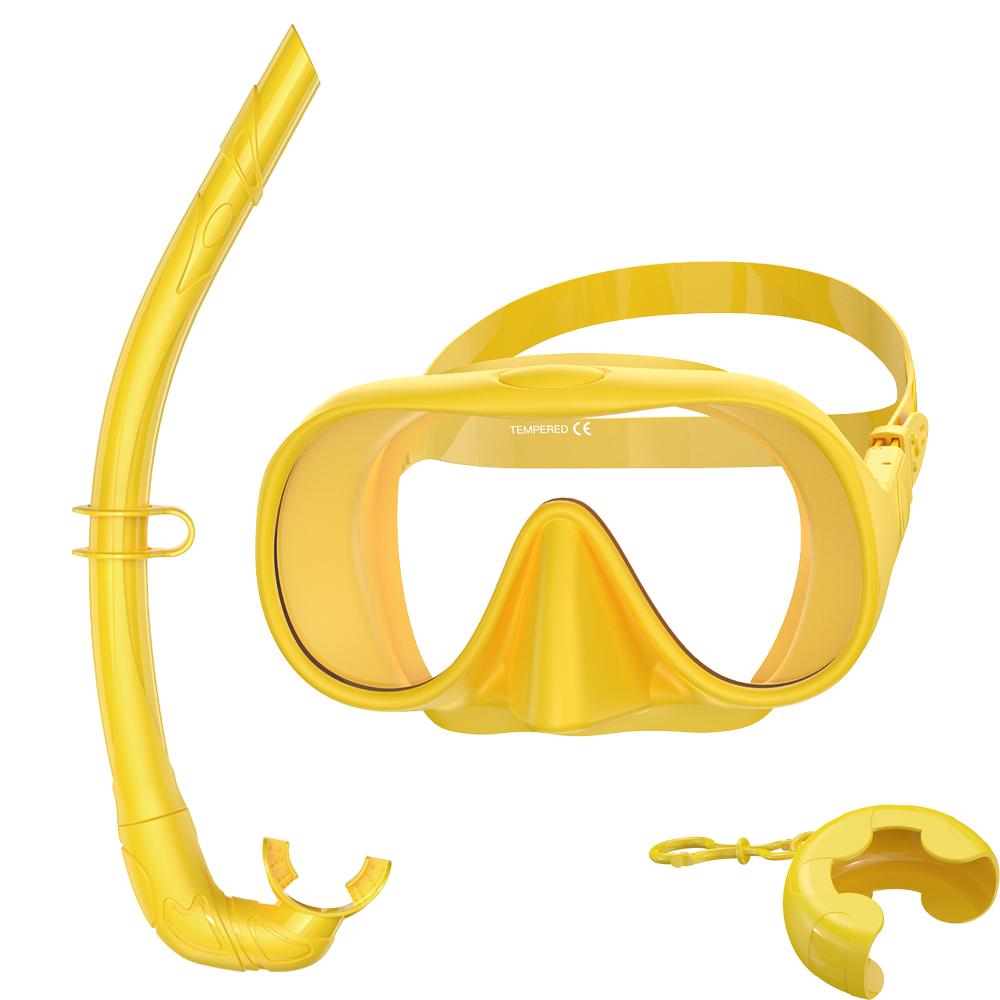 

Snorkel Set Adults,Frameless Snorkeling Mask, Ultra Wide View Snorkel Mask Set, Portable Diving Snorkeling Set жовтий