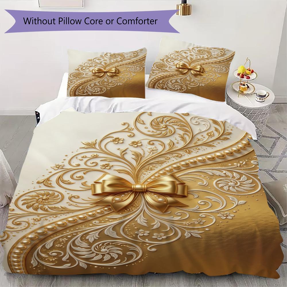 Gorgeous bow Pattern Bedding uilt Set uilt Cover Pillowcase Home Decoration Birthday Gift (1 * duvet cover + 2 * pillowcase without core)