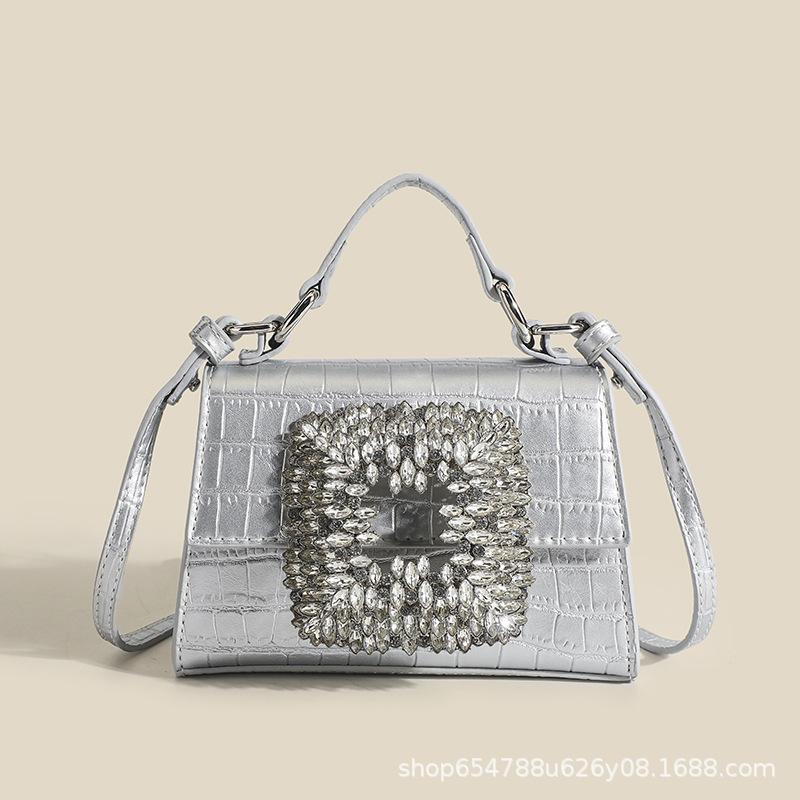 Early Spring New Women's Bag Crocodile Pattern Kelly Handheld Crossbody Bag Water Diamond Shining Luxury Single Shoulder Bag for Women