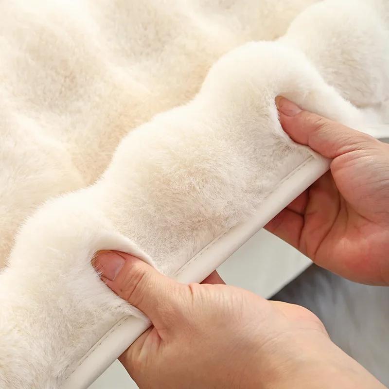 Rabbit Plush Sofa Cover Living Room Thicken Winter Warm Wave Strip Sofa Towel Mat Non-slip Soft Couch Cushion Protector Cover