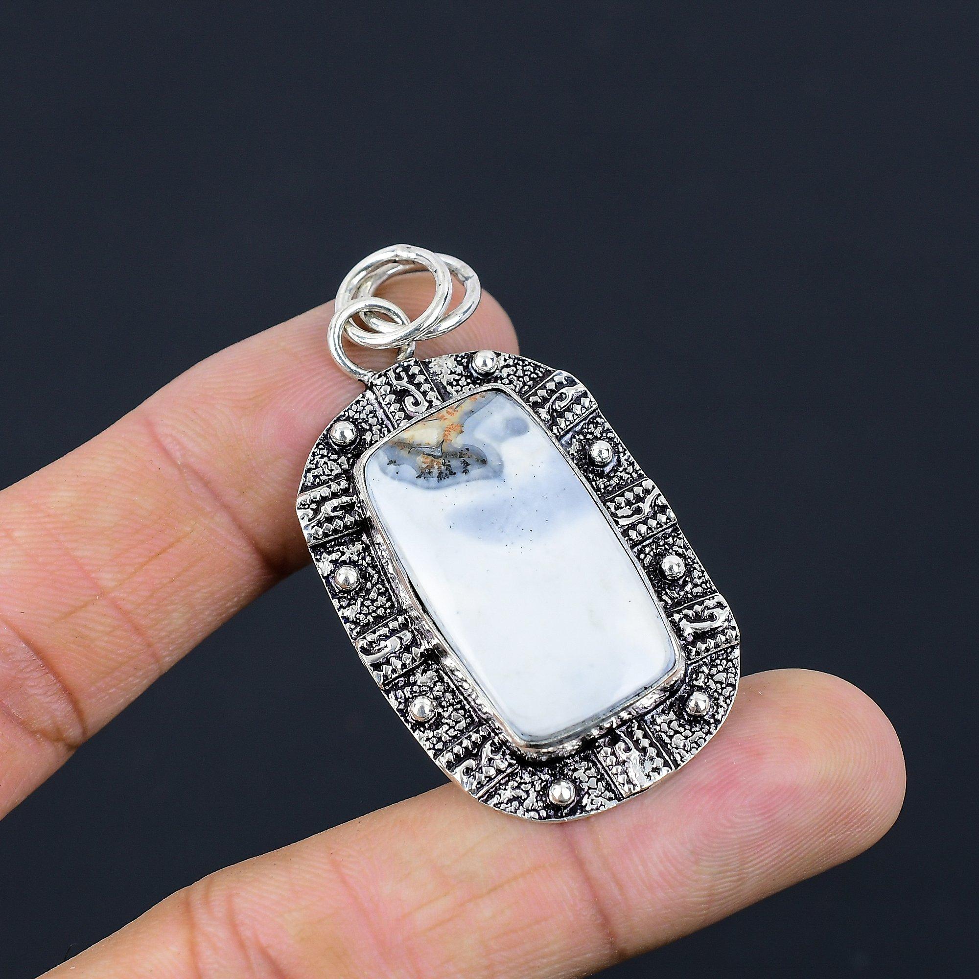 925 Silver Radiant Natural Porcelain Jasper Bezel Mother Wedding Pendant Jewelry