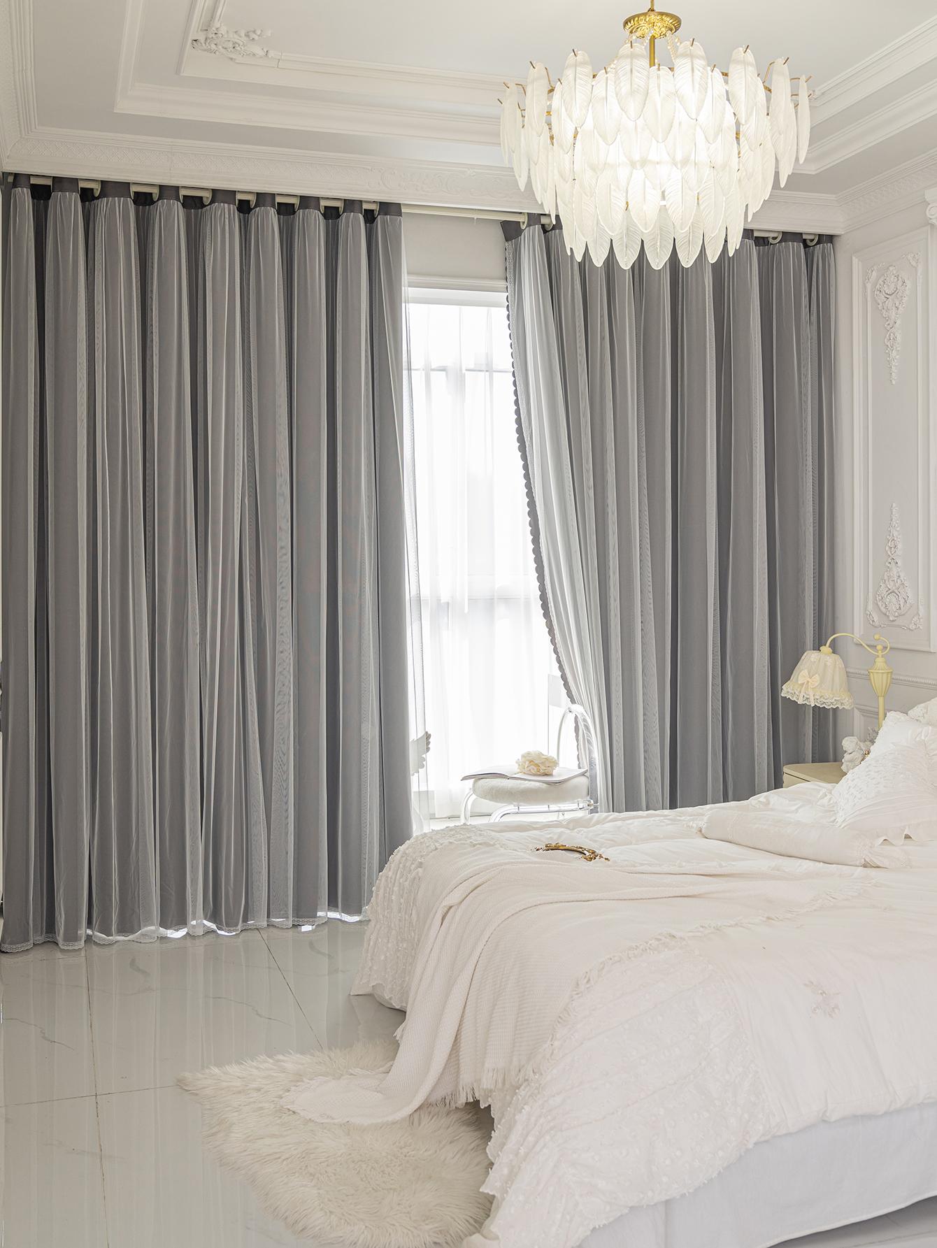 aankomst Volledig Verduisterend Dubbele Lagen Doorzichtig en Grijs Verduisterende Raambekleding voor Woonkamer Slaapkamer Alle Seizoenen 1pc W130xL100cm&Hooks tape top