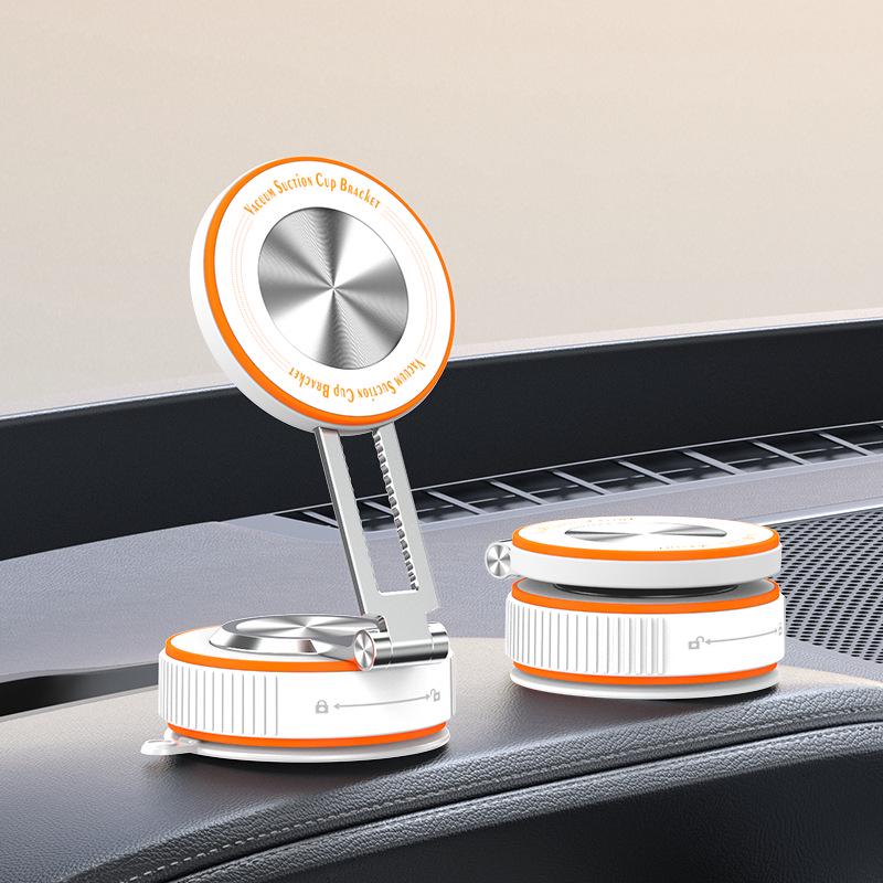 

2025 Adjustable Magnetic Metal Phone Holder: Portable Foldable Car Mount & Vacuum Suction Desktop Stand білий
