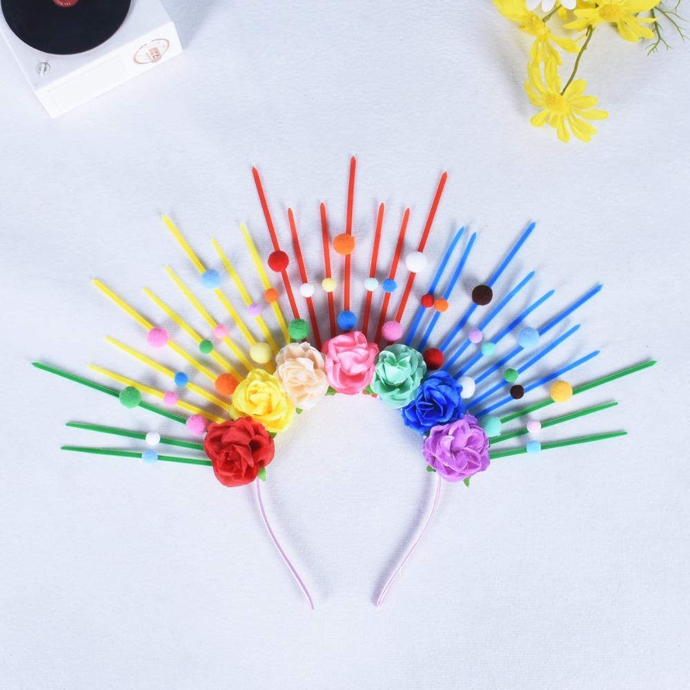Aureole Colorful Flower Hair Hoop Sun Goddess Halo Headband Headpiece Rainbow Hairband Party