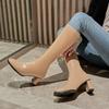 Women's High-heeled Boots Autumn and Winter New Thick-heeled Solid-color Large-size Simple Medium Boots