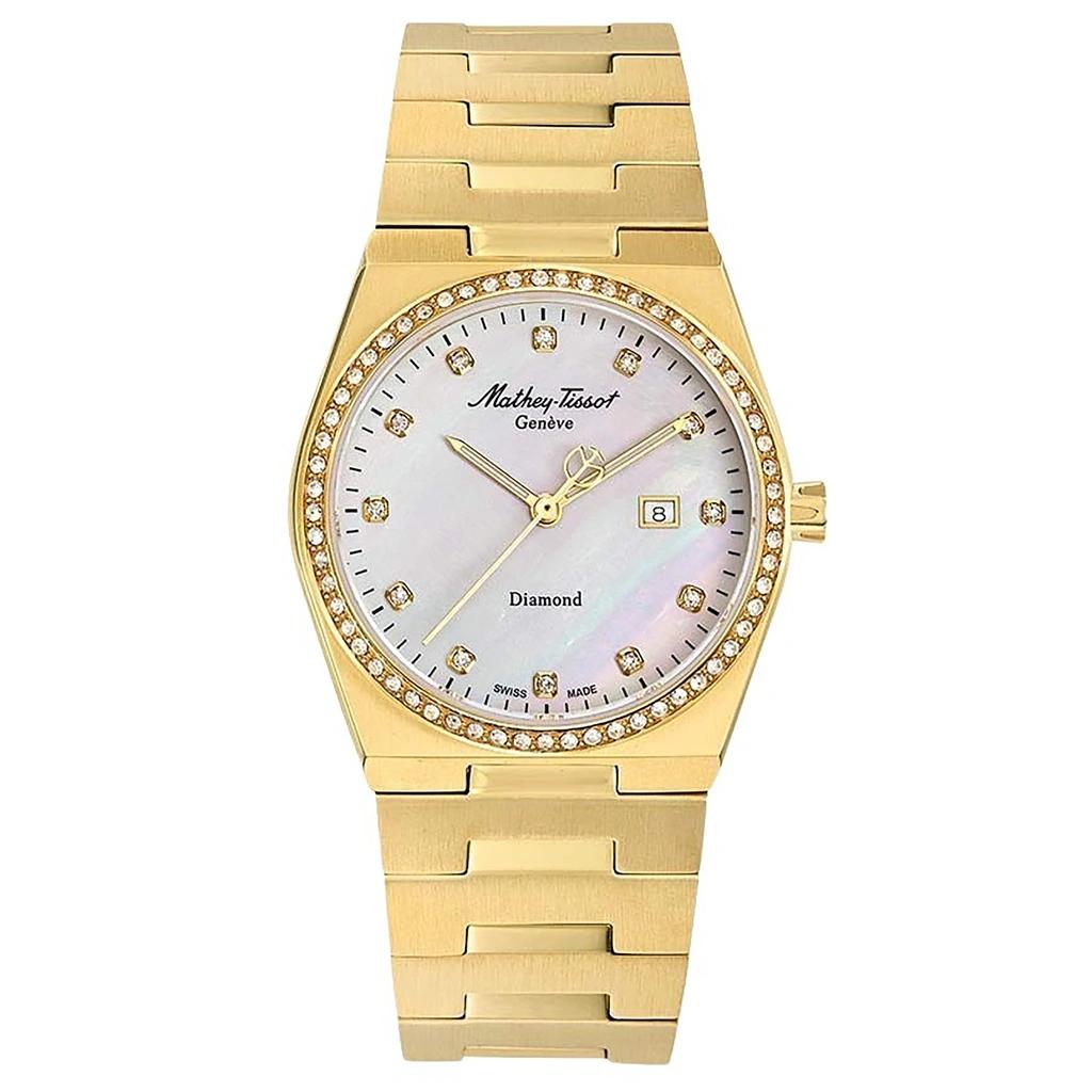 

Mathey-Tissot Zeus Diamond Accents Золотистый оттенок Нержавеющая сталь Перламутровый циферблат Кварцевые женские часы D118SPYI мать жемчужного