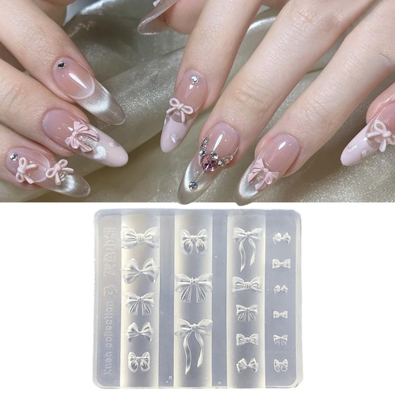 Cartoon Bow Pattern Silicone Nail Bead Chains Carving Mold Nail Decorations Diy Stereoscopic Stamping Plate Manicure Tools