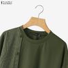 ZANZEA Women Casual Round Neck Long Sleeve Loose Thin Pullover Sweatshirts