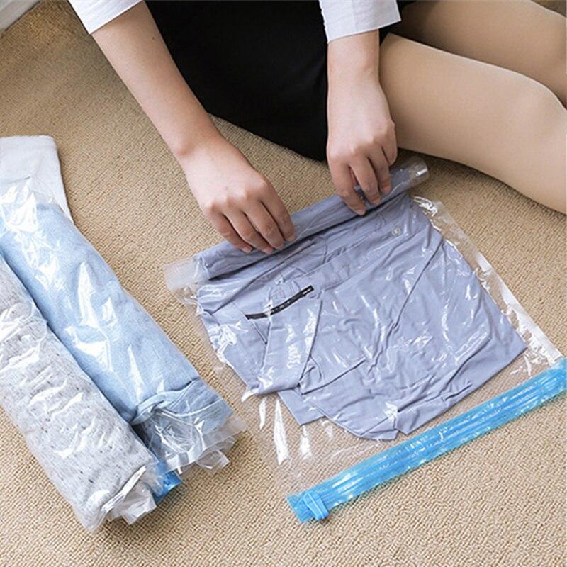 Vacuum Bag For Clothes Storage Bag Hand Rolling Organizer Transparent Compression Travel Storage Bag Space Saving Foldable Bag