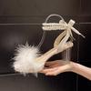 Fashion Sexy Crystal Women Summer Sandals Fluffy Peep Toe Stilettos High Heels Pumps Fur Feather Lady Wedding Shoes  Large Size 42