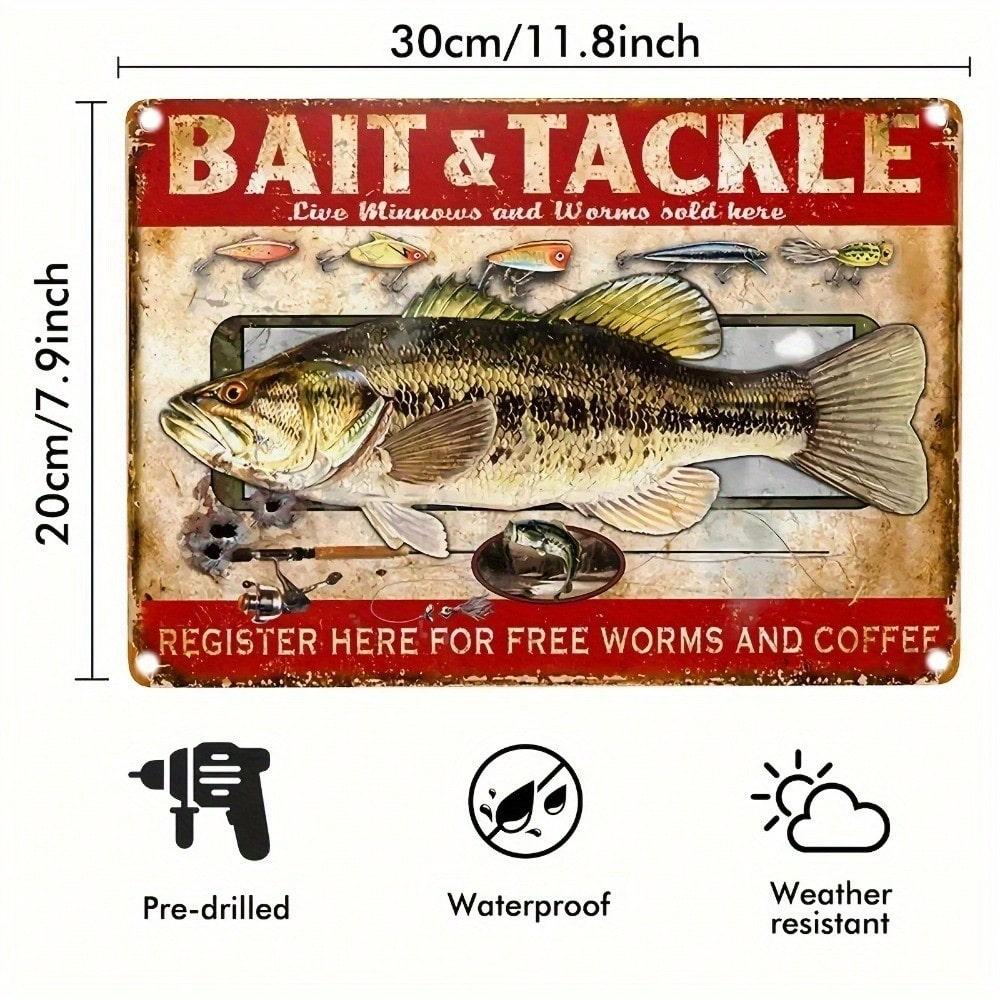 Vintage Fishing Bait Tackle Metal Sign X Inch Rustic Wall Decor for Man Cave Garage
