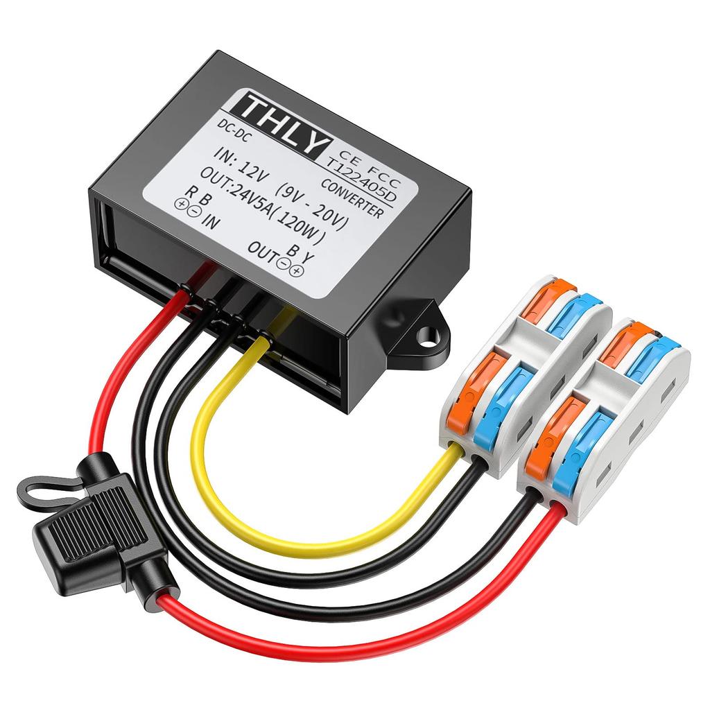 12VDC-24VDC Converter 5A 120W 120W Boost Converter with Fuse Waterproof and Wiring Terminals Golf