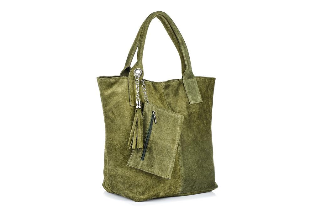Italian Leather Suede Bag A4 With Zipper, Large