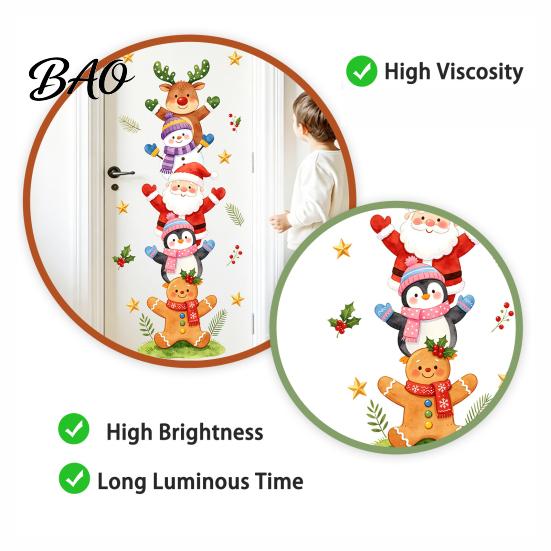 Cute Cartoon Wall Stickers Watercolor Christmas Stack?Up Characters Stickers, Removable Self?Adhesive Door Decorative Holiday Murals Sticker,