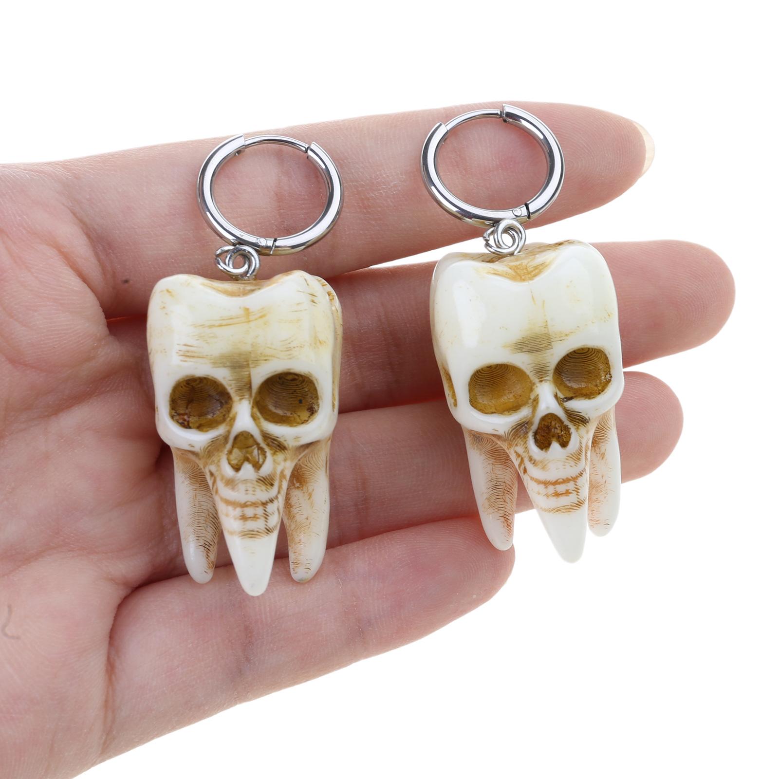 

Серьги-кольца в виде зуба черепа ручной работы из прочной смолы, в готическом панк-стиле, ювелирный аксессуар для модных женщин и мужчин для повседневной носки