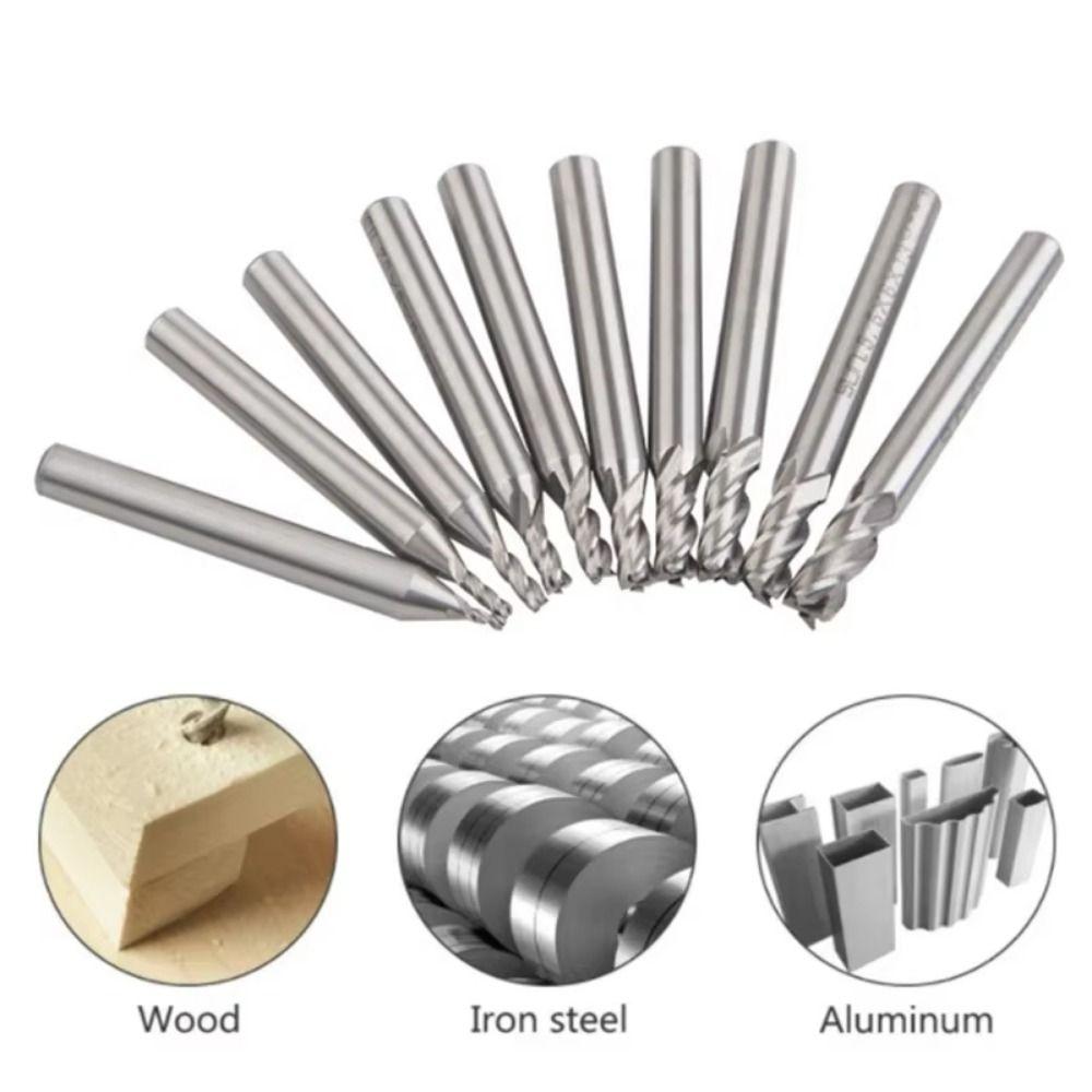 7/10Pcs High-Speed Steel End Mill Set Straight Shank HSS End Mill Wood Steel Milling