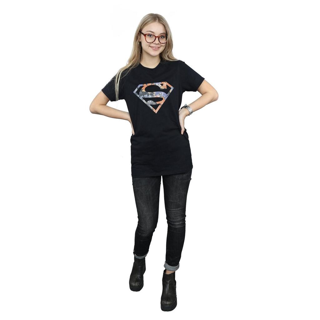 DC Comics Womens/Ladies Superman Floral Logo 2 Cotton Boyfriend T-Shirt