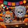 Day of the Dead Sugar Skull Brooch Rhinestone Floral Mexican Calavera Enamel Metal Lapel Pin Halloween Party Costume Jewelry