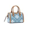 Tory Burch T Monogram Zipper Closure Fabric And Leather Barrel Bag Mini Women Handbags Denim-Blue Brown 159640-960