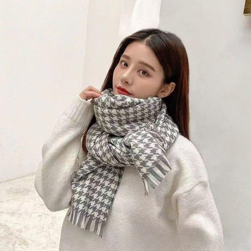 Mohair plaid scarf women's winter sea salt milk coffee blue thickened atmosphere warm student shawl scarf