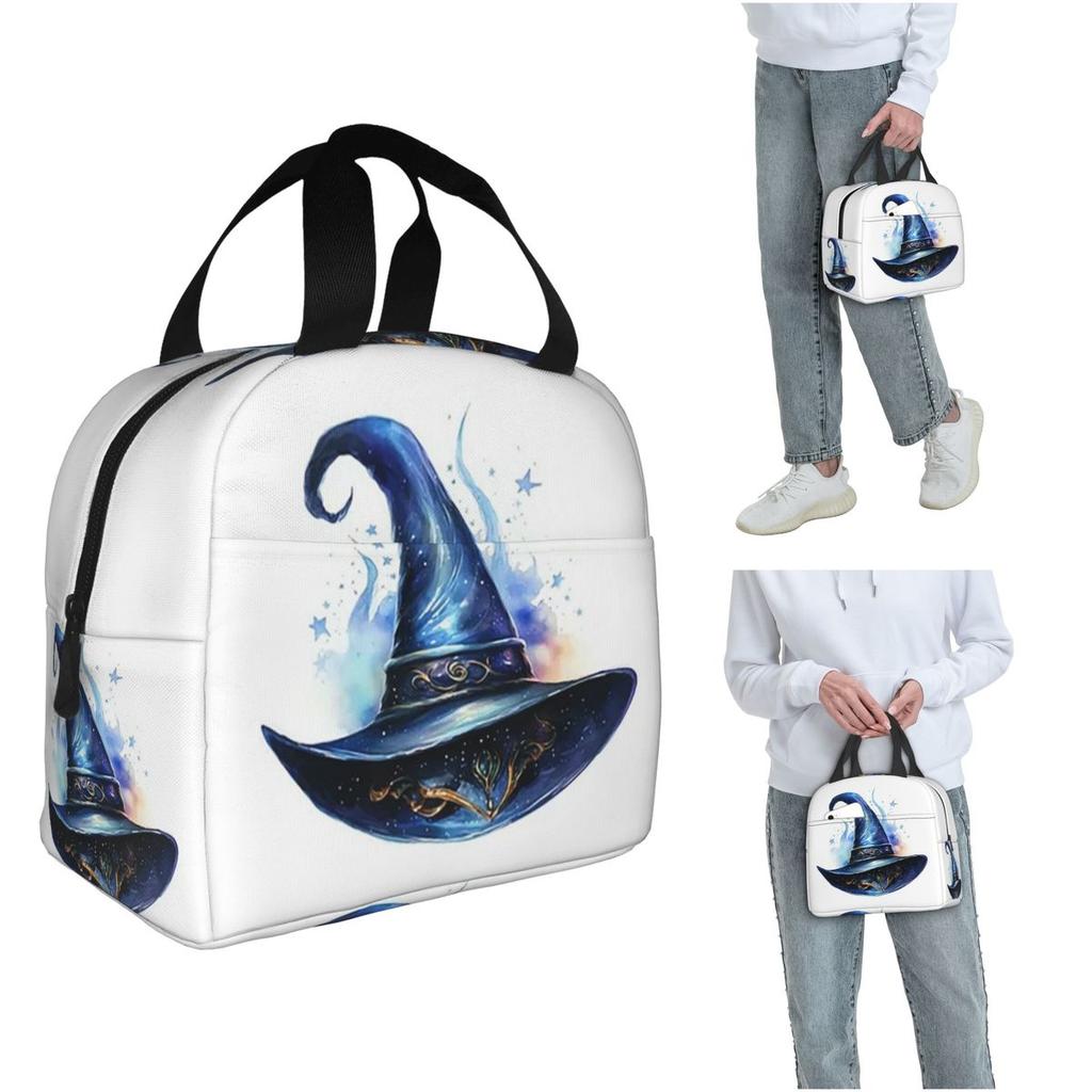 One Arcane Witch Hat Pattern Insulated Lunch Bag for Women Kids Portable Food Boxes Thermal Lunch Box Tote