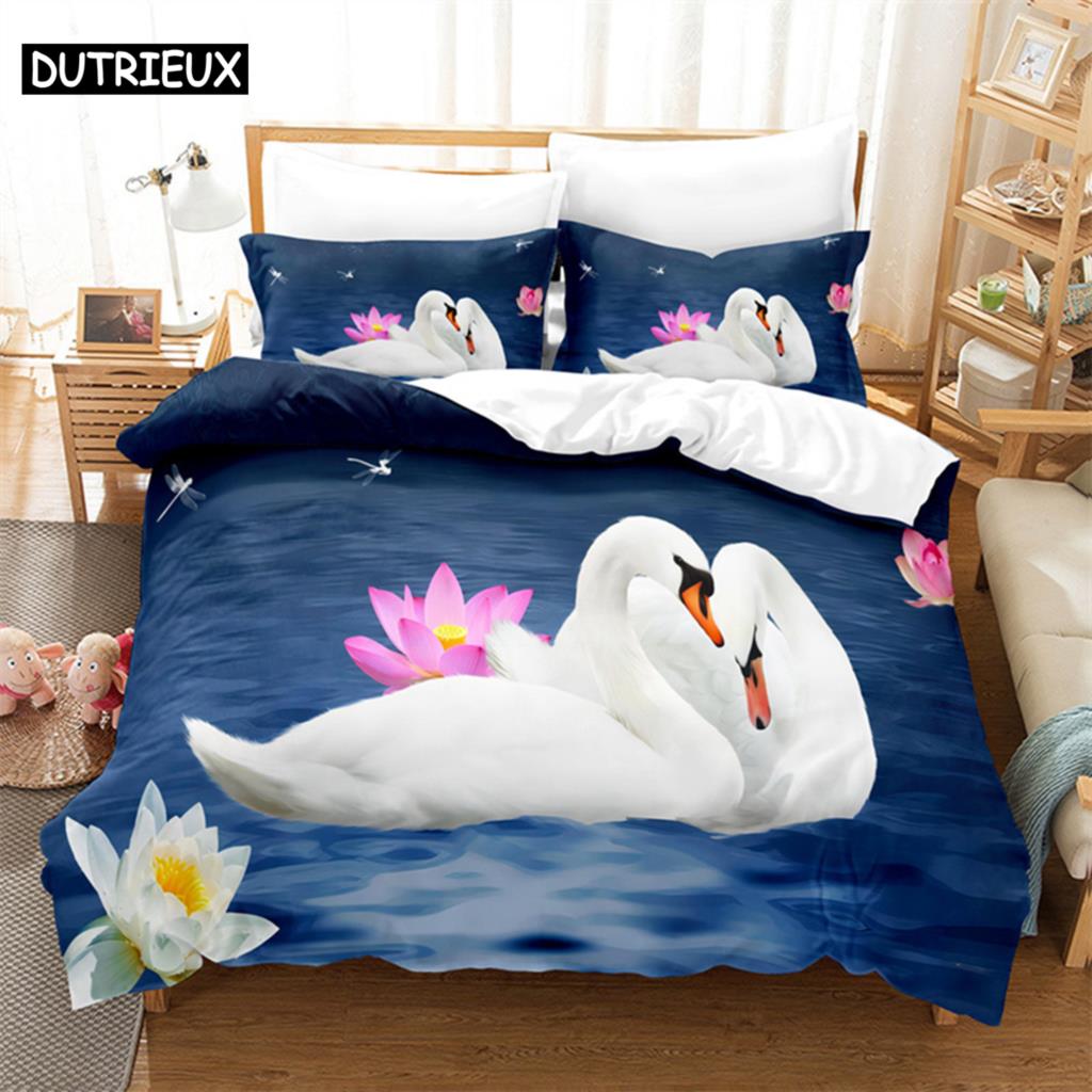 Schwan Rose Queen Bettwäscheset Bettbezugset Bettwäsche Digitaldruck Bettwäsche King Size Bettbezugset Bettwäscheset