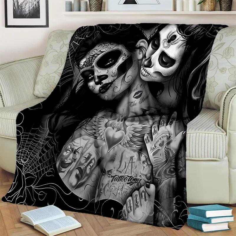 Coperta Orrore Teschio Femminile Ragazza Morta Gotica, Morbida Coperta da Lancio per Casa Camera da Letto Letto Divano Picnic Viaggio Ufficio Coperta Coprente Bambino