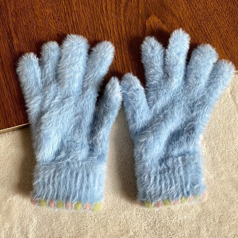 

2024 Новое поступление Корейские милые плюшевые перчатки Женские Зимние Утепленные Теплые Защищающие от холода Перчатки без пальцев с сенсорным экраном для студентов Stuffed Particle Blue All yards