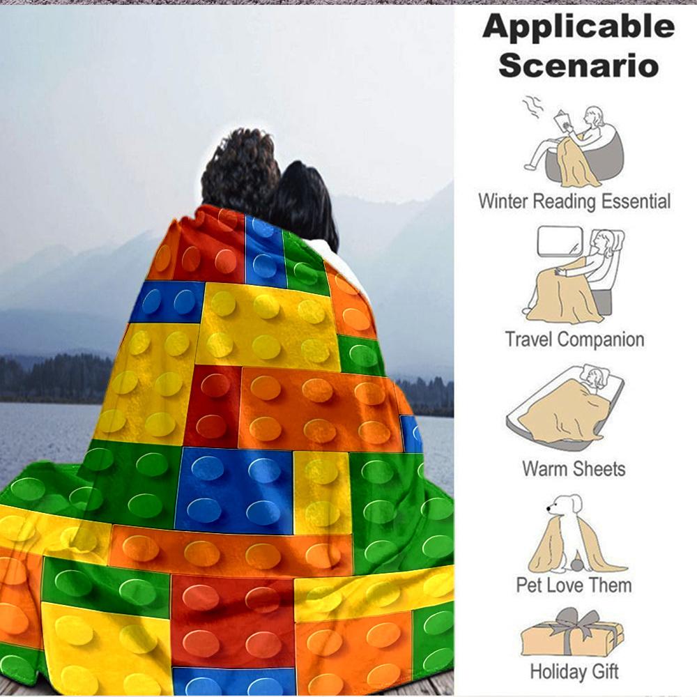 1pc Building Blocks Pattern Blanket, Lightweight Flannel Throw Blanket For Sofa, Bed, Travel, Camping, Living Room, Office, Couch, Chair, And Bed