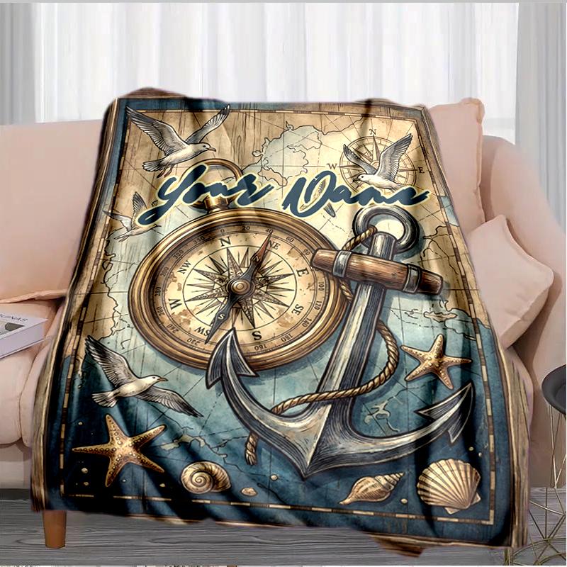 1PC Custom Name Nautical Adventure Map flannel blanket versatile,all-season throw suitable for the living room,bedroom,camping,travel,and gift
