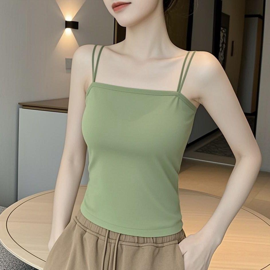 Women's Stylish Double Strap Camisole with Chest Pads - Beautiful Back and Sleeveless Form-Fitting Top