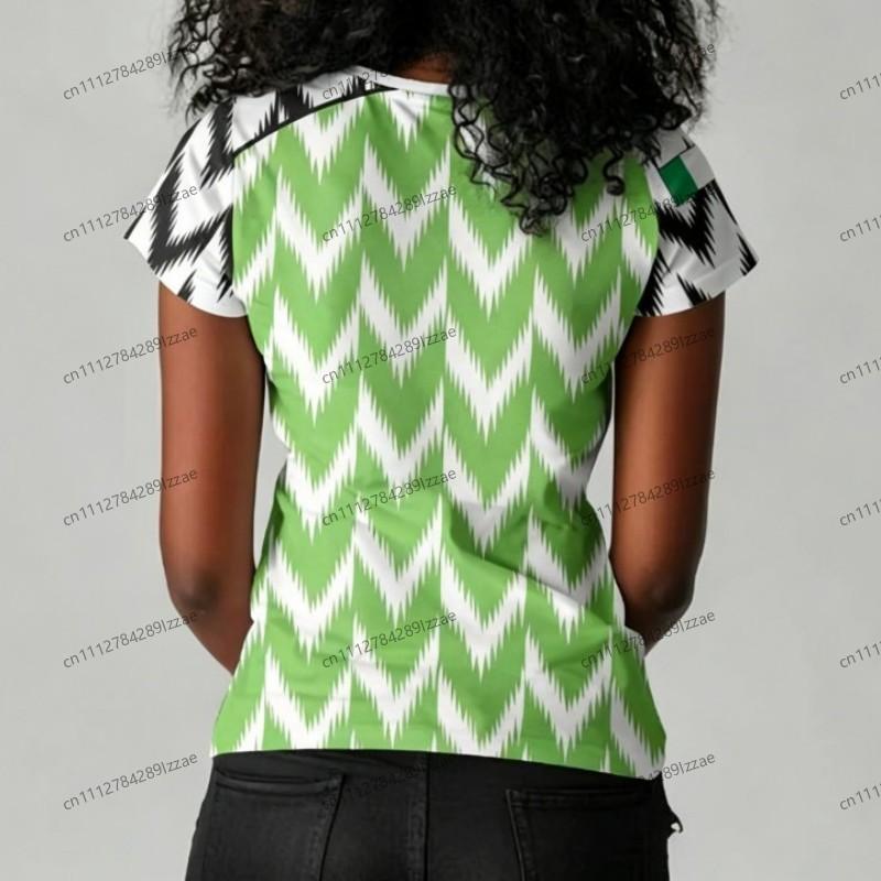 Maglietta da tifoso di calcio ispirata alla Nigeria da donna con motivo aquila verde bianca, scollo a V, manica corta, top casual da tifoso