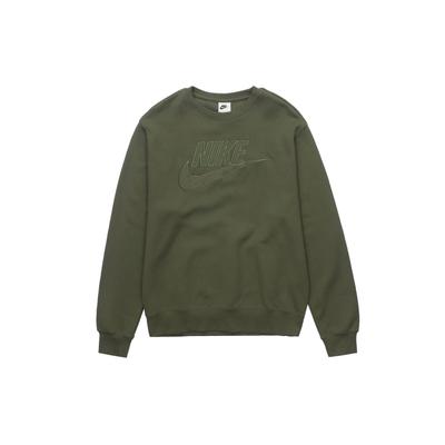Solid Color Logo Print Crew Neck Sweatshirt Men Tops Olive-Green DQ4584-222