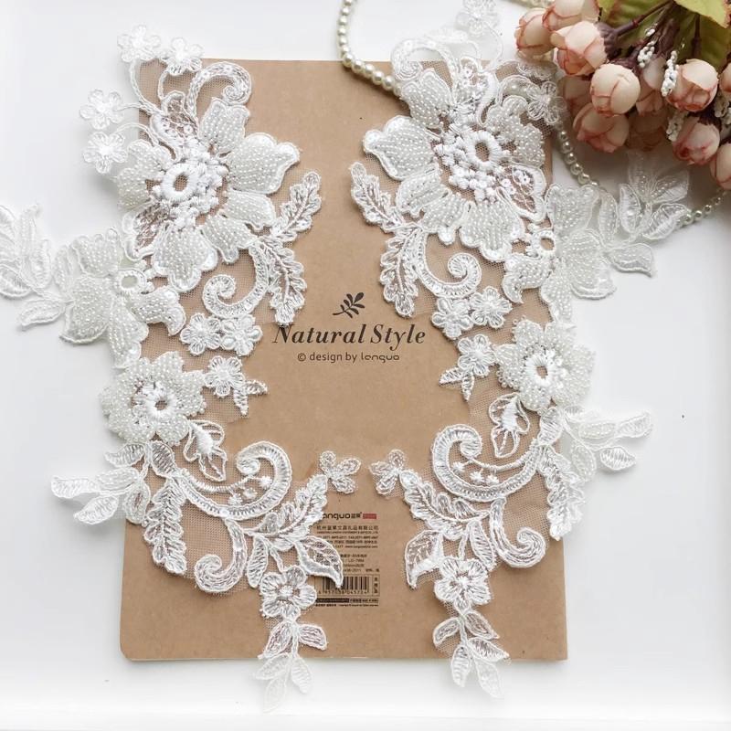 1 Pair White Lace Patches Applique 3D Flowers Wedding Dress DIY Clothing Decoration Accessories
