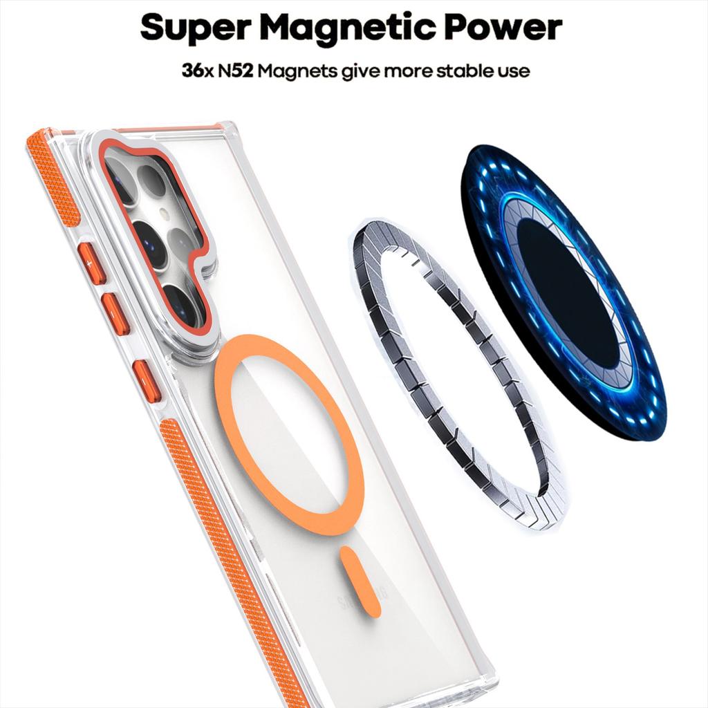 For Samsung Galaxy S24 Ultra Magnetic Case TPU Acrylic Clear Phone Back Cover with Lens Protector Kickstand