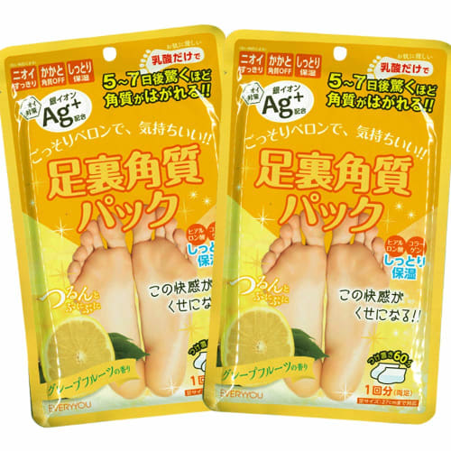 EVERYYOU Foot Callus Pack (Grapefruit) × Set of 2, Made in Japan with Silver Ion Ag+ and Lactic Acid, Removes Dead Skin, Soles of the Feet, Reduces Od