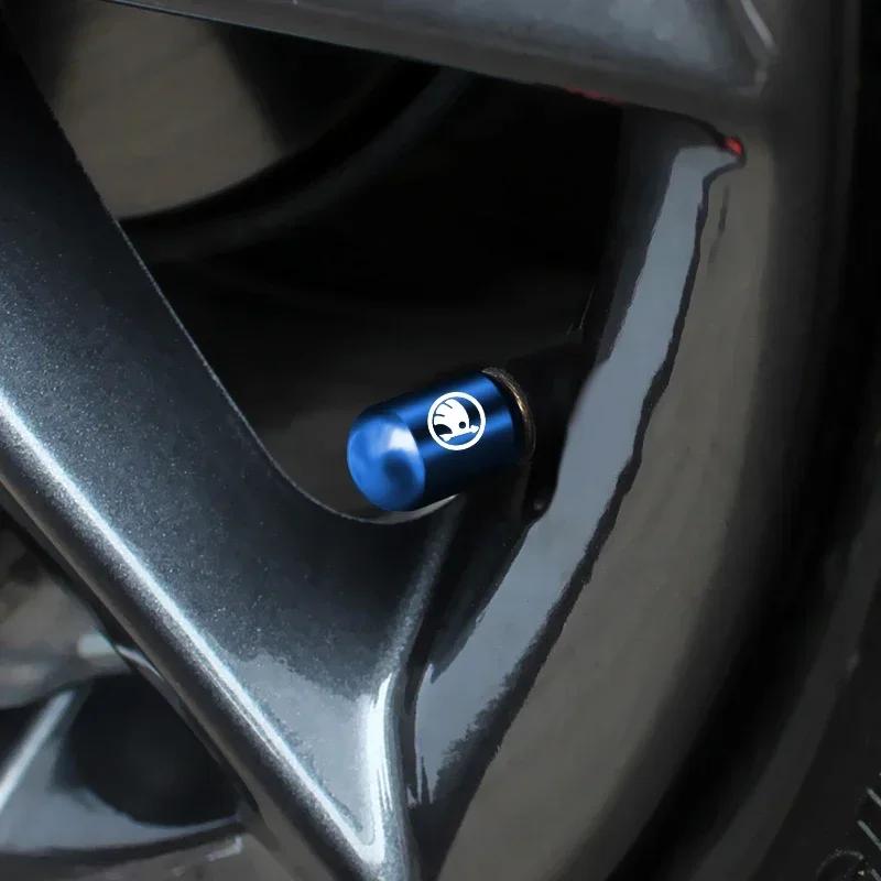 LAX4 Car Air Valve Tyre Stem Caps Ccover Decor Parts for Skoda Rapid Yeti Karoq Fabia 2 Superb Felicia Kodia Kamiq Octavia A7 Tour