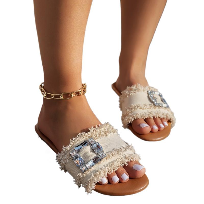 Fashion Shoes Female 2025 Fashion Open Toe Women's Slippers Fashion Outdoor Belt Buckle New Plus Size Light Best Seller Flat Slippers